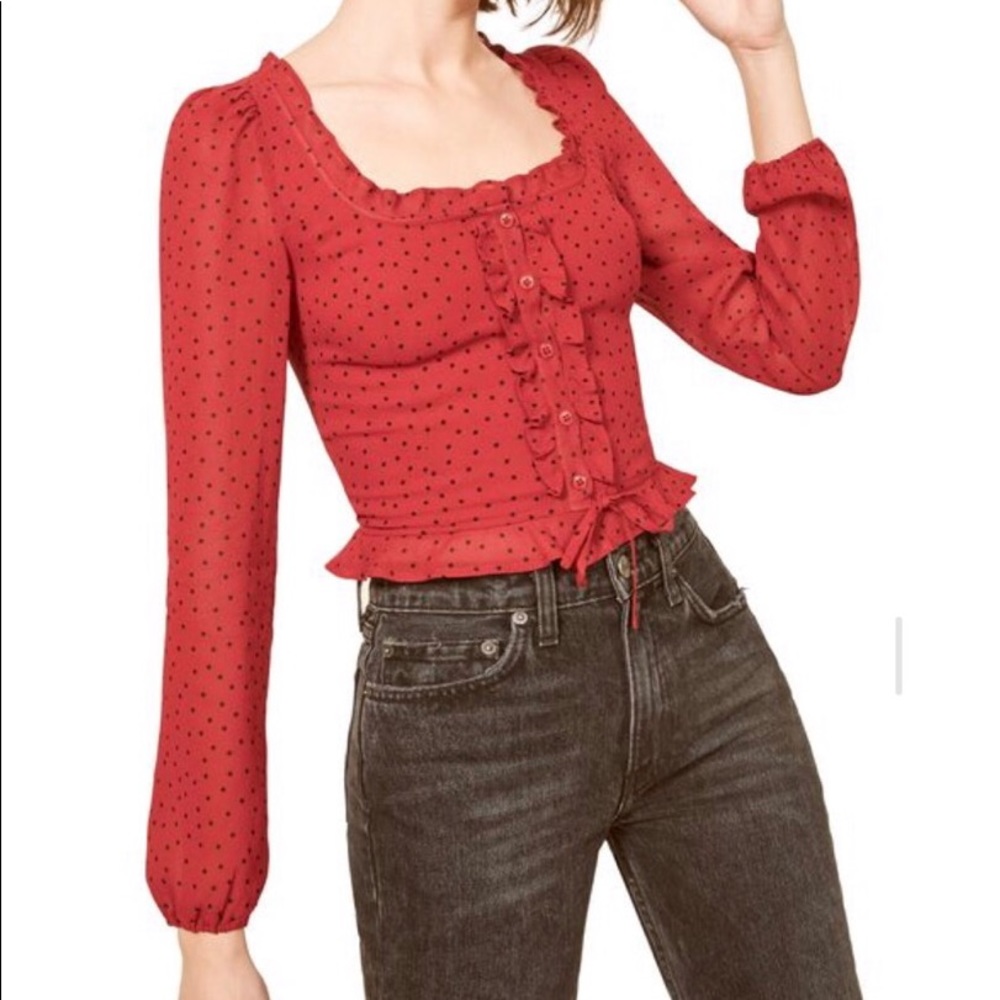 Reformation red polka dot top